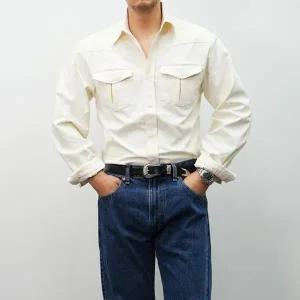 [옷자락]남성 머슬핏 아메카지 투포켓 긴팔 셔츠