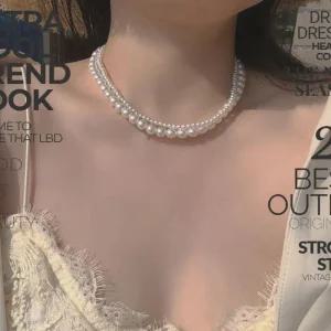 [라일리쥬얼리] Rly 여성 2중 진주 힙한 패션 진주초커 목걸이