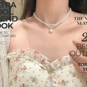 [라일리쥬얼리] Rly 여성 2중 진주 드롭 팬턴트 패션 초커 진주목걸