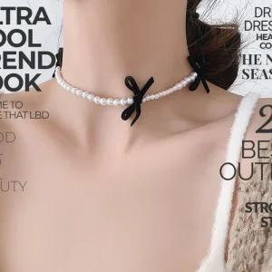 [라일리쥬얼리] Rly 여성 벨벳 리본 진주 목걸이 패션 진주초커