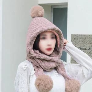 [콩심팥심]머리부터 목까지 감싸주는 융털 방울 후드넥워머 페이크후드넥워머