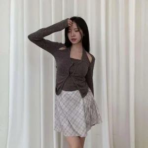 [하프클럽/]여성 레이온 스판 홀터넥 레이어드 슬림 니트