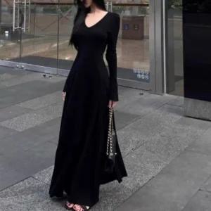 [하프클럽/]여성 데일리 슬림컬러 골지 A라인 롱 원피스