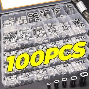 100PCS 이중 구멍 케이블 압착 슬리브 키트 M1.5 ~ M4 와이어 페룰 8 모양 알루미늄 스토퍼 하드웨어 액세