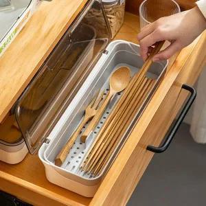 [콩심팥심]물빠짐 분리 뚜껑 있는 수저 숟가락 통 주방 보관 함 예쁜수저통