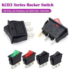 KCD3 시리즈 로커 스위치 LED 2/3 16A 250V/20A 125VAC 범용 푸시 버튼 전기 장비 전원