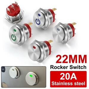 22mm 금속 버튼 로커 스위치 자동 잠금 스테인레스 스틸 12V 20A 2 토글 ON-OFF 24V 220V 3 핀