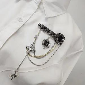 [콩심팥심]블랙 그레이 체인 뱃지 고급 자켓 브로치