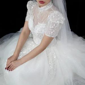 /숲속드레스 비즈 차이나넥 셀프웨딩드레스 (S-6XL) 빅사이즈본식