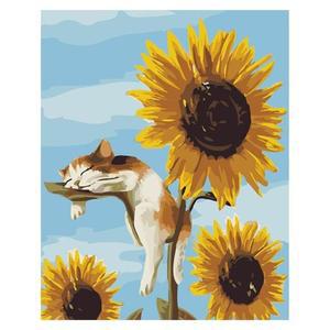 OH-M 명유니화 유화그리기 A-312 고양이 해바라기 40x50