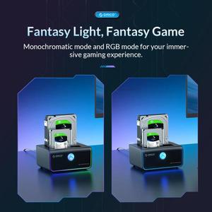 [보호보관용]ORICO RGB 라이트 2 베이 C 타입 하드 디스크 도킹 스테이션, 게임 매니아용, 자동 절전 오프