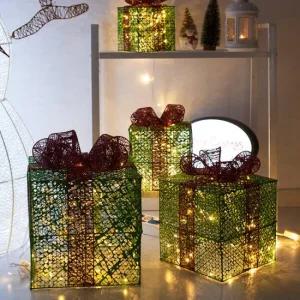 플라워트리 크리스마스 LED 선물상자 장식 4단 니켈 녹박스 35cm