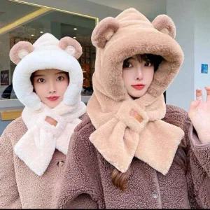 [콩심팥심]베어 후드 스타일 머플러 겨울 방한 고품질 털모자 0b