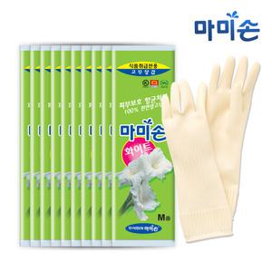마미손 식품전용 고무장갑(중형)화이트 x10개/라텍스/위생장갑/김장