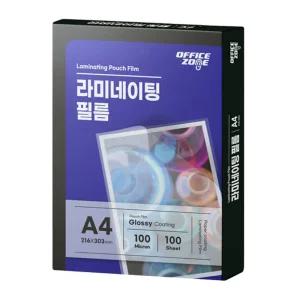 오피스존 코팅필름 코팅지 A4 100mic 100매 라미네이팅 기계코팅