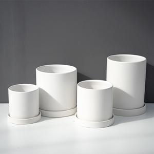 유니크 무광 원형 화분 받침 포함 세라믹 도자기 인테리어 화분