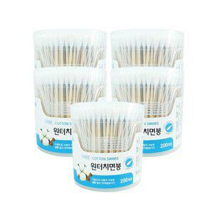 [잡동산이]이지앤 원터치면봉 200P(원통)-5개 나무면봉 멸균 유아 고급면봉 원통면봉