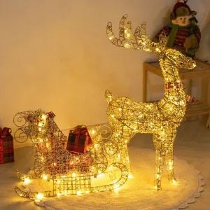 크리스마스 LED 사슴 썰매 대형 장식 세트 글리터 90cm 소품 용품 데코 루돌프 파티 꾸미기 카페 매장 로비