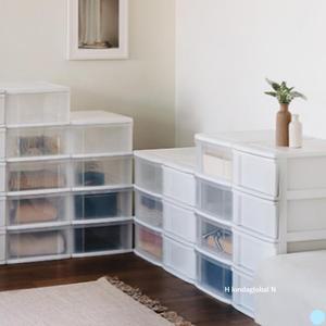 아이리스 투명 4단 바퀴 플라스틱 옷 서랍장 수납장