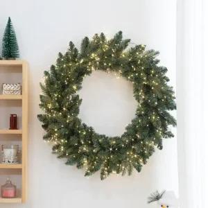 크리스마스 리스 무장식 원형 벽장식 고급 풍성한 몬타나 60cm PVC 벽걸이 매장 현관 꾸미기 만들기