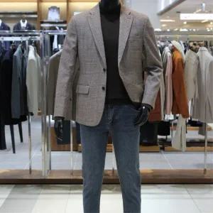 [바쏘](의정부점)24 FW 수입원사 울 100% 순모 클래시컬 글렌체크 남성콤비재킷 베이지