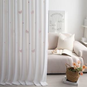 프리미엄 키즈커튼 아이방 러블리 리본자수 쉬폰커튼 기본핀형