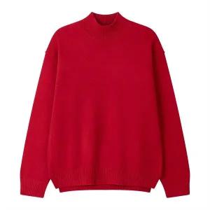 [하프클럽/]남자 루즈핏 무지 반폴라 옆 트임 니트 AS-KN-Q021-레드