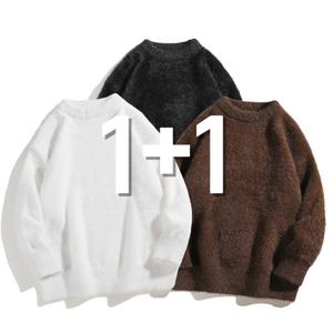 [노프라브럼]1+1 남녀공용 겨울 커플 모헤어 앙고라 오버핏 라운드 니트 3컬러
