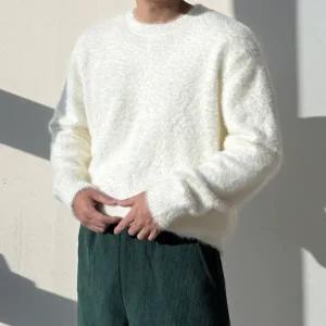 [피팅남]남자 오버핏 두꺼운 이중워셔블 앙고라 라운드 니트