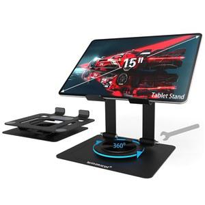 360 회전 금속 베이스 듀얼 로드 지원 조절 가능한 멀티 앵글 홈 오피스 액세서리가 있는 책상용 위니미콧 태블릿 스탠드 홀더 삼성제품 호환 등과 호환 블랙