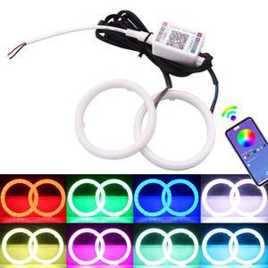 에버브라이트 1세트 80MM RGB 엔젤 아이즈 LED 헤일로 링 차량용 램프 주간 주행등 COB 칩 멀티컬러 서클 모바일 앱 컨트롤(PVC 하우징 DC 12V 포함)