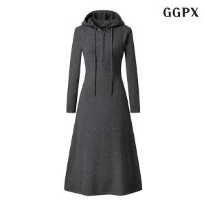 [GGPX]반집업 후드 절개 플레어 롱 원피스 (GODOW023D)