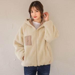 여성 배색 안감 포인트 간절기뽀글이 후리스 후드집업