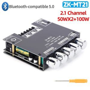 ZK-MT21 디지털 파워 앰프 보드 2.1 채널 서브우퍼 오디오 스테레오 BT5.0 베이스 2x50W  100W AUX 12V 24V