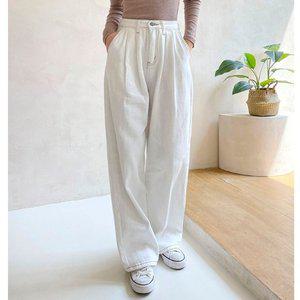 고품질 여성 와이드 청바지 화이트 1P 루즈핏 흰색 팬츠 패션 여성데님팬츠 여자데님팬츠 청바지 (WFHL8R9)