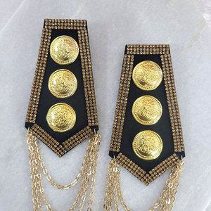 카라걸스 골드 큐빅 브로치 어깨견장 야상 패션 no.304골드큐빅 견장브로치(4줄체인) 1쌍(2개)