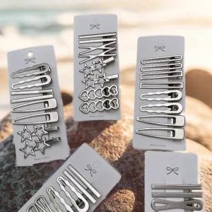 글라스링 메탈 실버 옆머리 헤어집게핀 8개 세트