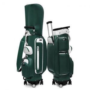 네바퀴캐디백 PU 가죽 명품골프백 그린 브라운 트롤리백 인조가죽 투입구 가방 이동식 클럽충돌방지