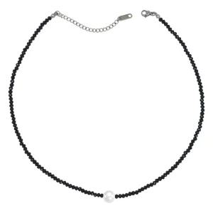 진주 포인트 블랙 크리스탈 비즈 3mm 써지컬스틸 목걸이