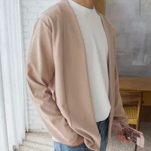 [하프클럽/]남자 여름 링클프리 오픈넥 긴팔 가디건 5C-CA-Q013-블랙