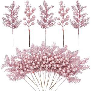 꽃다발 5Pcs 크리스마스 장식 반짝이 Berrie 인공 트리 장식품 2025 Navidad