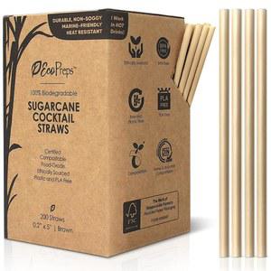 에코프렙스 5인치 짧은 생분해성 사탕수수 칵테일 빨대 | 200개, 100% 퇴비화 가능, 플라스틱 프리, 음용 내열성 PHA 커피 및 교반기(베이지)