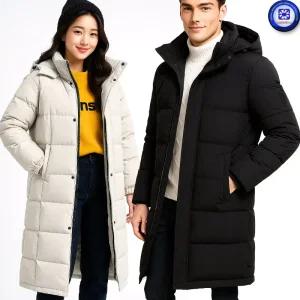 남녀공용 가을겨울 CASEY 케이시 화이트 덕다운 지퍼포켓 롱패딩 탈부착 후드점퍼 발수 방풍 발열 2칼라/2