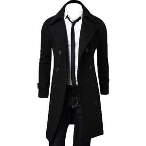마이이푸-GJ 남성 울 블렌드 롱 트렌치코트 슬림 핏 더블 가슴 피 코트 오버코트 캐주얼 비즈니스 중간 길이 재킷