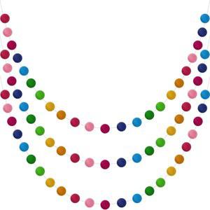 오 3피스 울 펠트 볼 갈랜드 컬러풀 폼 핸드메이드 6.5피트 길이 24볼 월 크리스마스 트리 장식용 배너 (무지개)