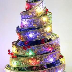 LED 골드 리본 트리 전구 벽트리 크리스마스 조명 Xmas트리리본전구장식 Xmas트리전구장식