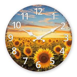 황혼 해바라기 정원 패턴 나무 벽시계 거실 침실 주방 장식 침묵 석영 시계 휴일 선물 10 인치 12 14 16 배터리 제외