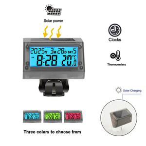 태양열 방수 자동차 오토바이 핸들 바 전자 시계 온도 시간 달력 2 색 백라이트 디스플레이 모토 액세서리