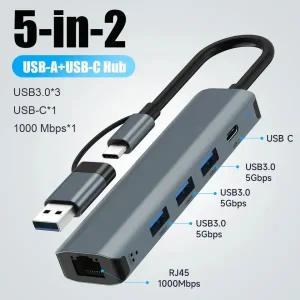 C타입랜선 LAN 젠더 USB C 허브 USB-C USB-A 멀티포트 어댑터 30 데이터 전송 MacBook Pro용 기가비트 이더