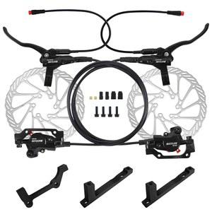 스쿠터/MTB 산악 자전거용 180mm 로터 2 피스톤 전기 전원 차단 좌측 전면 1100mm 우측 후면 1800mm 알루미늄 합금 레버가 장착된 버클로스 전기 자전거 유압 디스크 브레이크 세트(포함 어댑터)